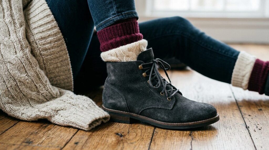 Close-up detail shot of premium womens socks layered with s