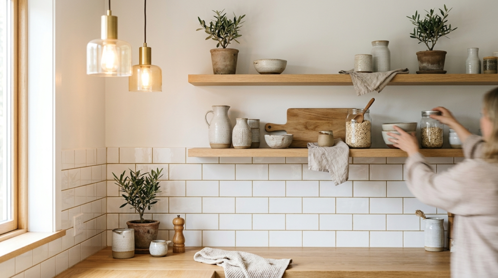 A bright, airy kitchen corner featuring newly refreshed whit