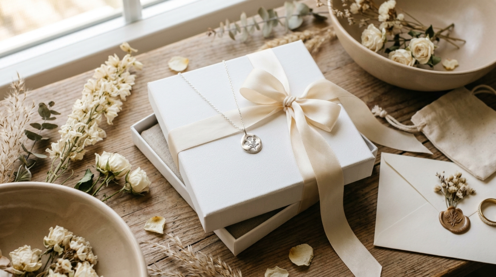 Elegant gift presentation: Artisan-crafted silver necklace w